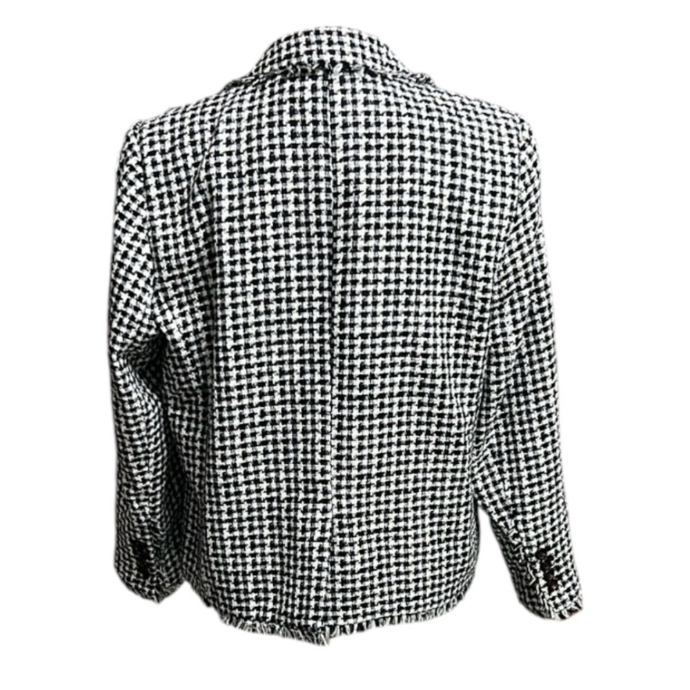Ann Taylor Petite 14P Black White Houndstooth Fringe Trim One Button Blazer - Picture 4 of 14